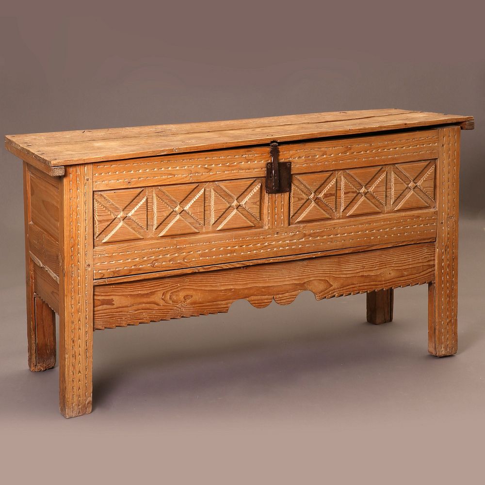 Appraisal: New Mexico Carved Wooden Chest on Legs New Mexico Carved