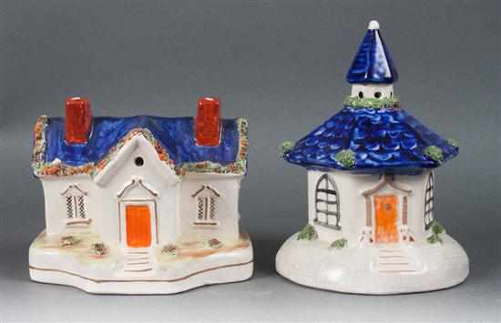 Appraisal: Two Staffordshire painted earthenware cottage-form pastille burners fourth quarter- th