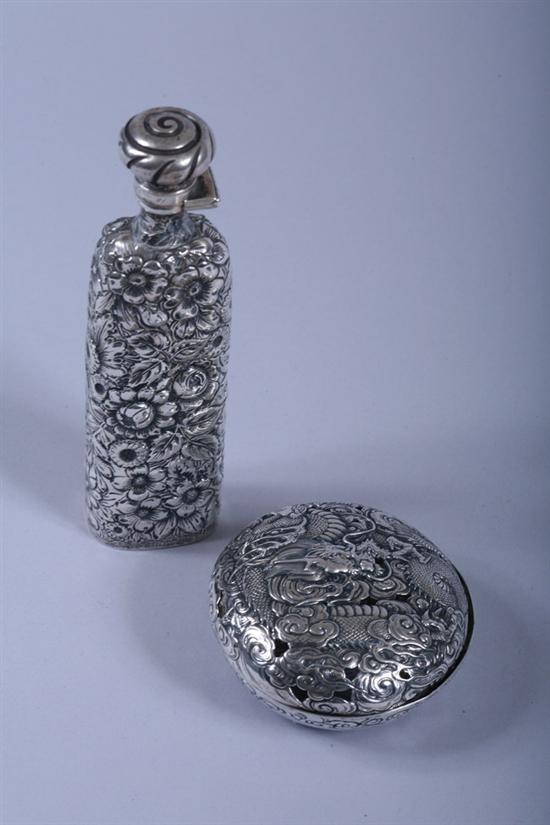 Appraisal: TWO PIECES REPOUSS STERLING SILVER Frank W Smith vanity bottle