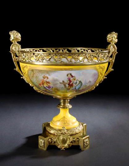 Appraisal: Large French Gilt-Brass-Mounted Fond Jaune Porcelain Bowl fourth quarter th