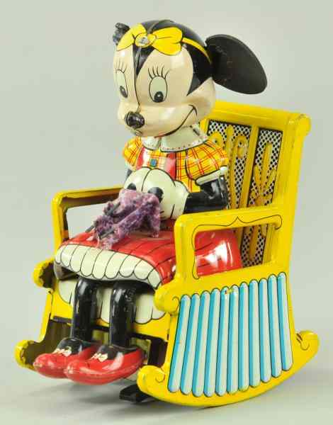 Appraisal: MINNIE MOUSE KNITTER Linemar Japan lithographed tin amusing depiction of