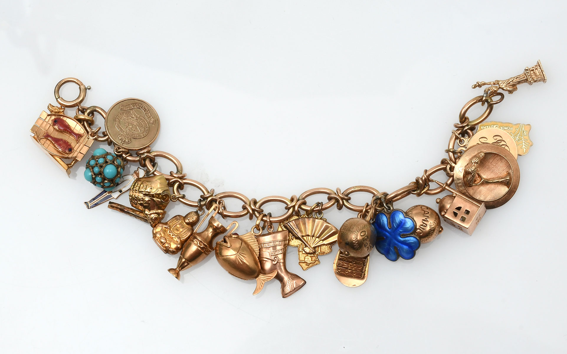 Appraisal: k CHARM BRACELET WITH CHARMS K yellow gold bracelet has