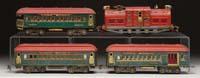 Appraisal: AMERICAN FLYER STANDARD GAUGE ELECTRIC LOCOMOTIVE WITH THREE PASSENGER CARS