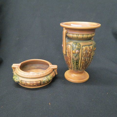 Appraisal: pcs Roseville Florentine Art Pottery vase and an ashtray brown