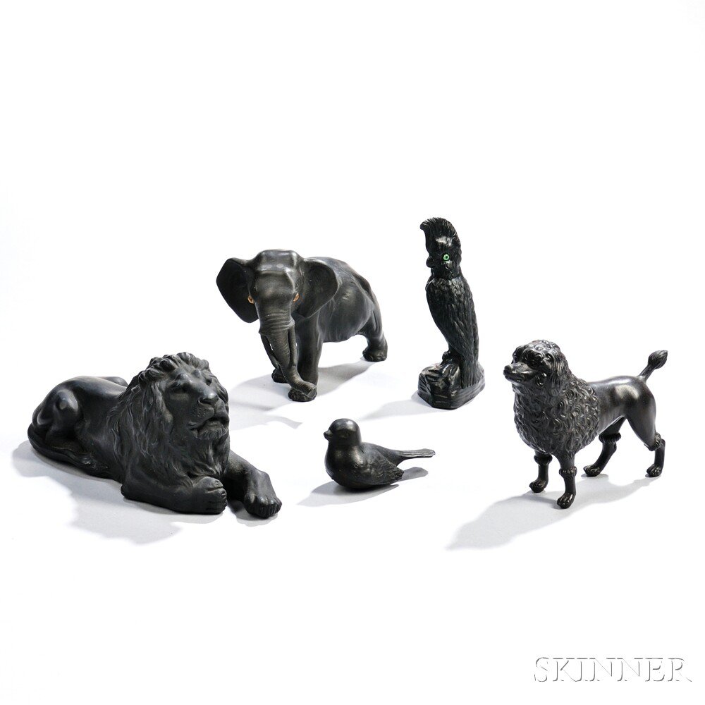 Appraisal: Five Wedgwood Black Basalt Animals England th century modeled by