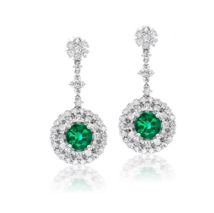 Appraisal: PETITE ROUND EMERALD AND DIAMOND EARRINGS PETITE ROUND EMERALD AND