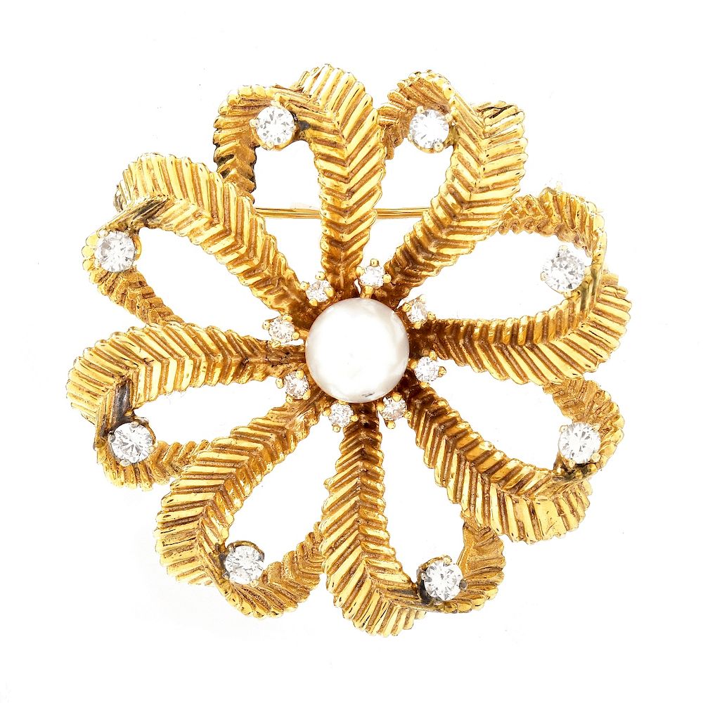 Appraisal: Vintage Diamond Pearl and K Gold Brooch Vintage Approx Carat