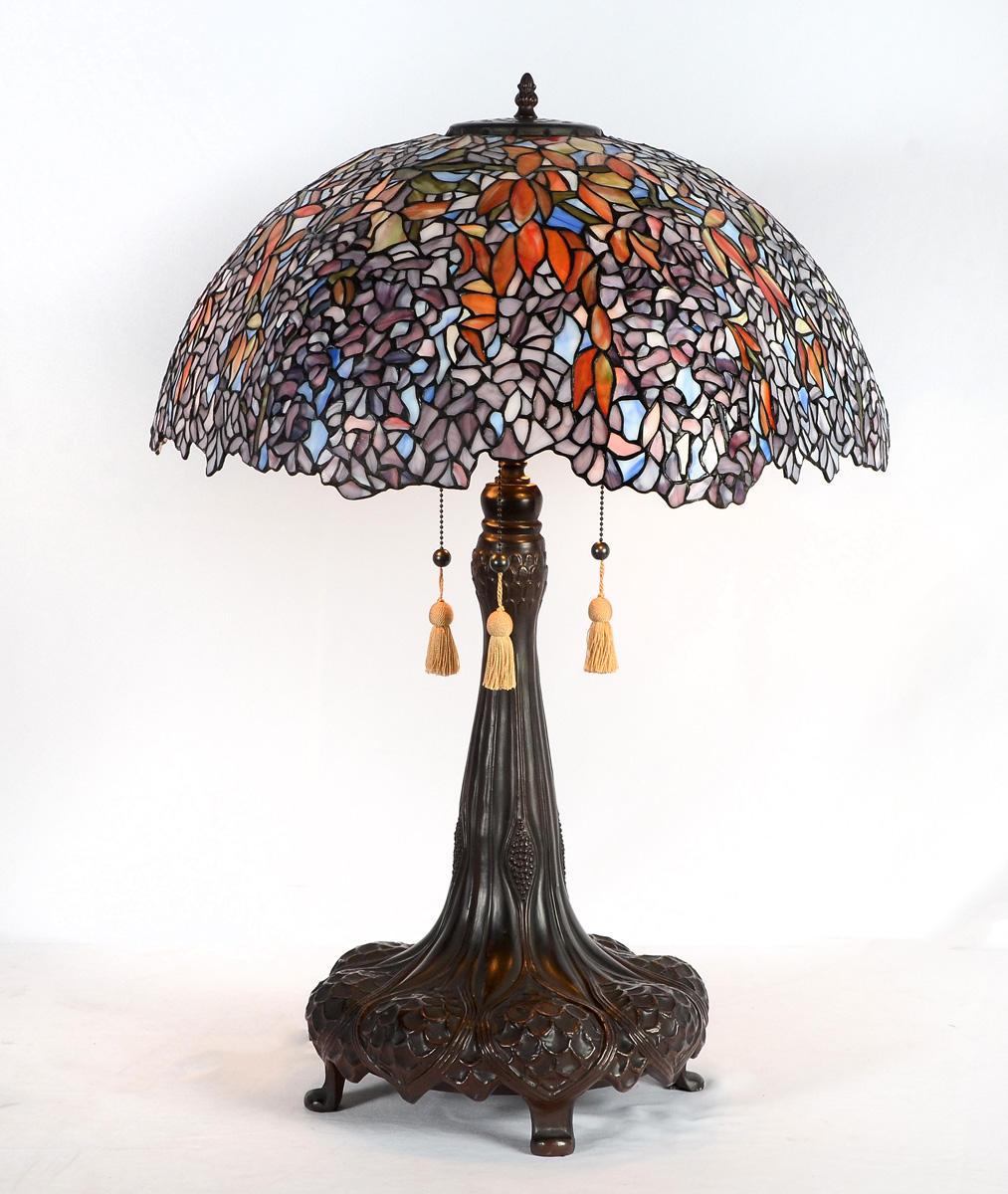 Appraisal: STAINED GLASS TIFFANY STYLE TABLE LAMP Large stained-glass lamp having