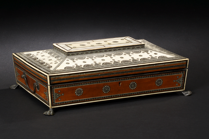 Appraisal: Anglo-Indian Elaborately Steel-Inlaid Bone Work Box third quarter th century