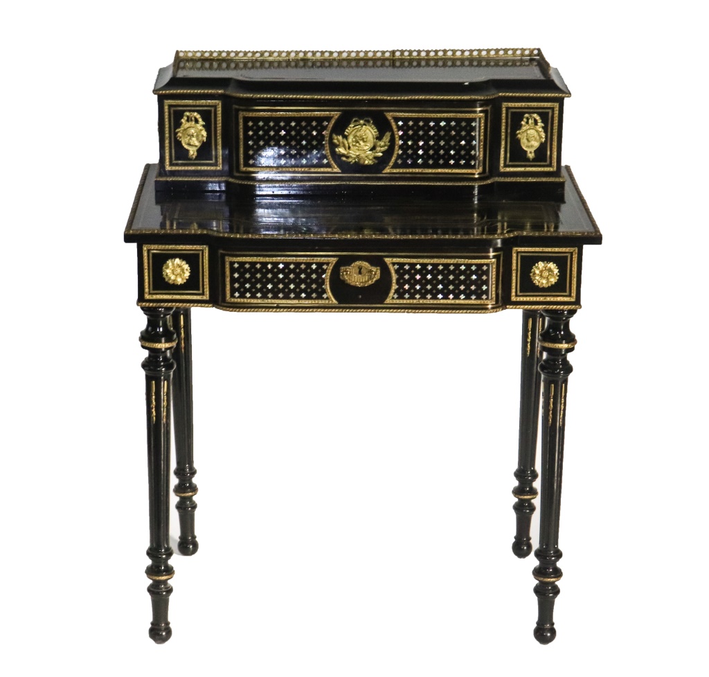 Appraisal: NAPOLEON III BLACK LACQUERED BONHEUR DU JOUR DESK Napoleon III