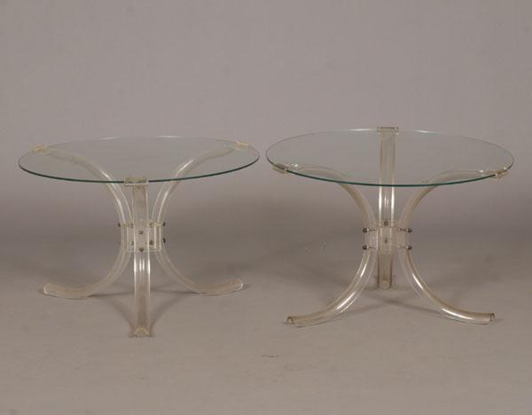 Appraisal: Pair round lucite glass top side tables H x dia