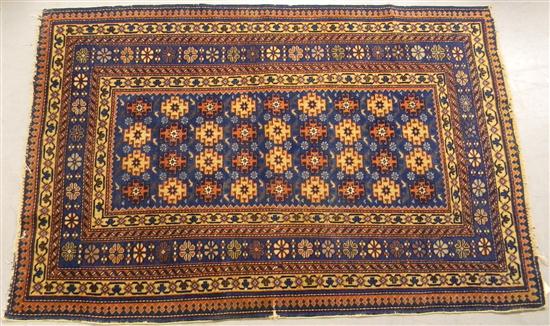 Appraisal: Antique Russian scatter rug with floral geometric medallions with blue