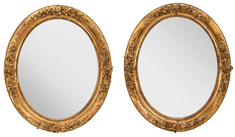 Appraisal: Pair of Victorian Gilt and Composition Mirrors probably French mid