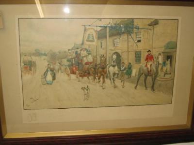 Appraisal: CECIL ALDIN Coaching Scenes signed lithographs published by Lawrence Bullen