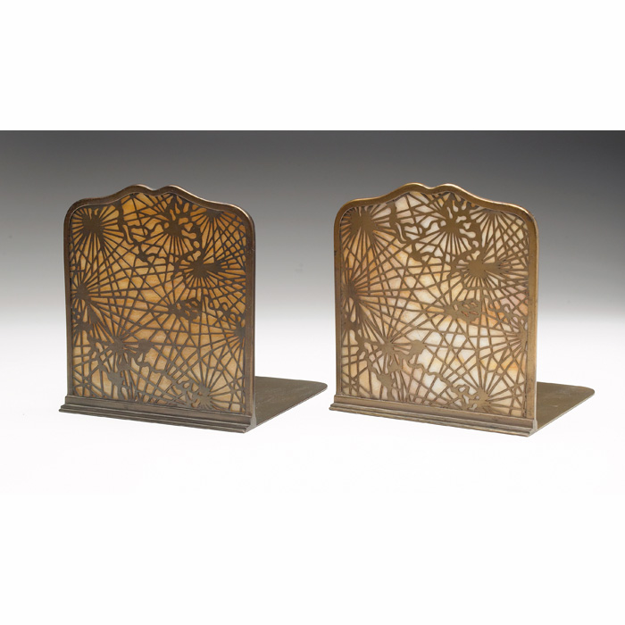 Appraisal: Tiffany Studios bookends pair bronze in the pine needle pattern