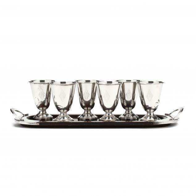 Appraisal: American Sterling Silver Cordials and Serving Tray Including six cordials