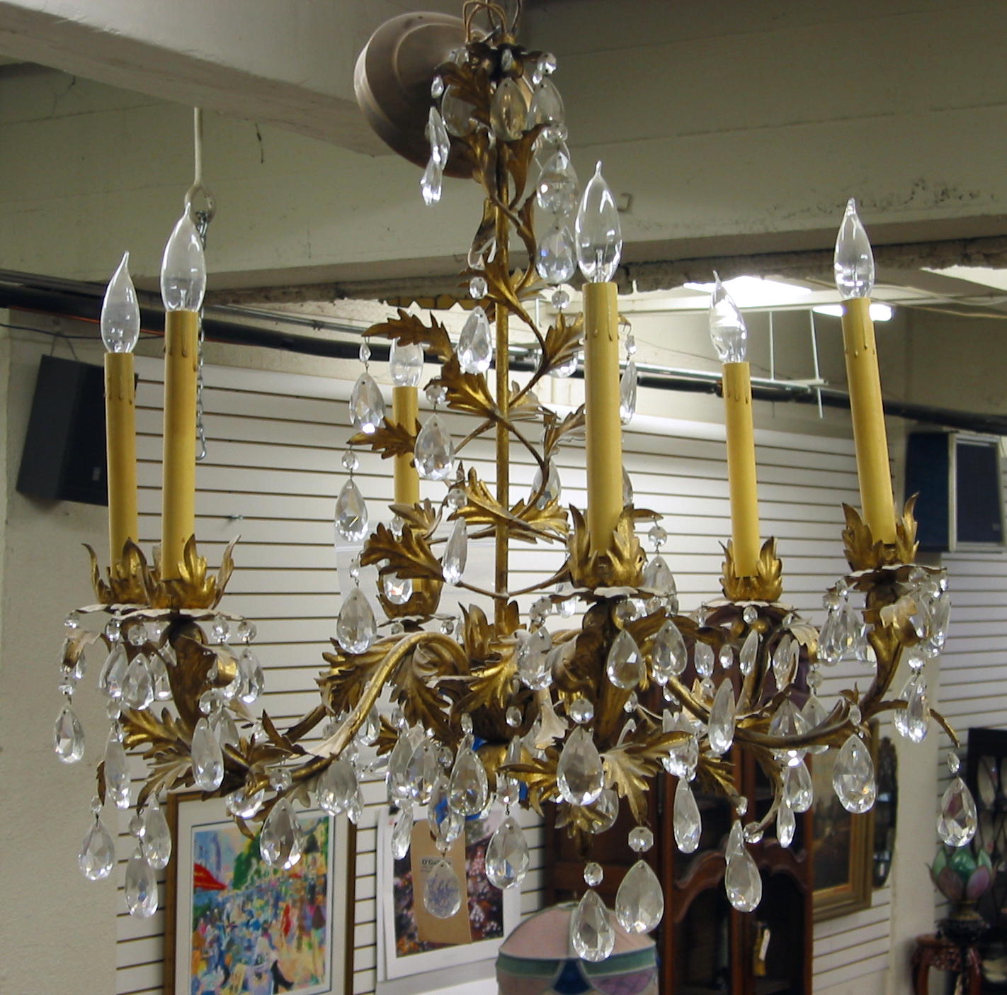 Appraisal: GEORGE IV STYLE GILT-METAL SIX-LIGHT CHANDELIER crafted in an overall