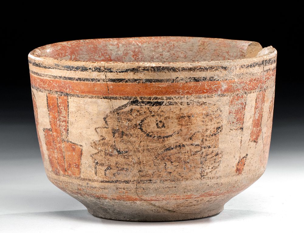 Appraisal: Maya Peten Polychrome Bowl w Faces ex-Stendahl Pre-Columbian Guatemala Peten