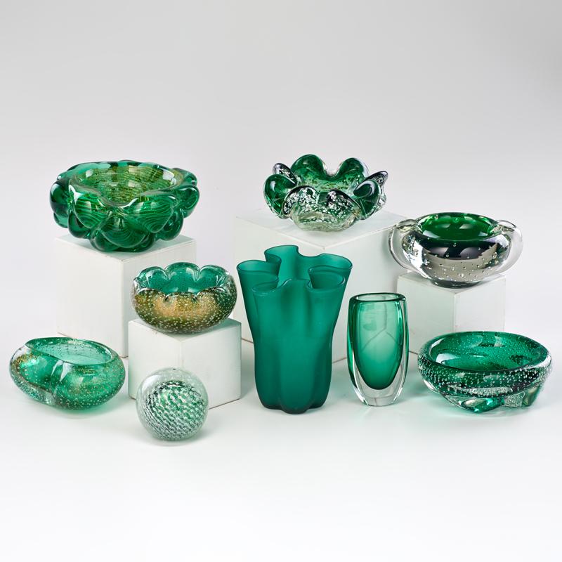 Appraisal: MURANO KOSTA BODA ETC Nine pieces sommerso cabinet vase fazzoletto