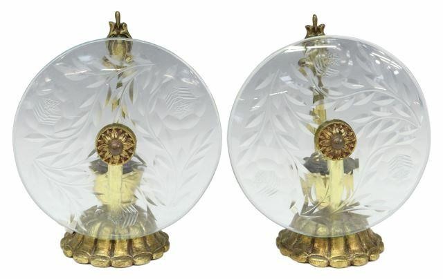 Appraisal: pair Italian mid-century table lamps c s colorless glass disc