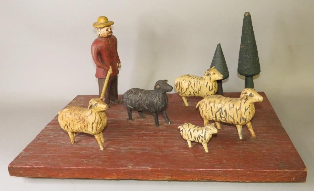 Appraisal: EARLY DANIEL STRAWSER FOLK ART CARVED SHEPHERD Sca dated marked