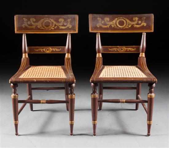 Appraisal: Pair of American Classical fancy painted caned seat side chairs