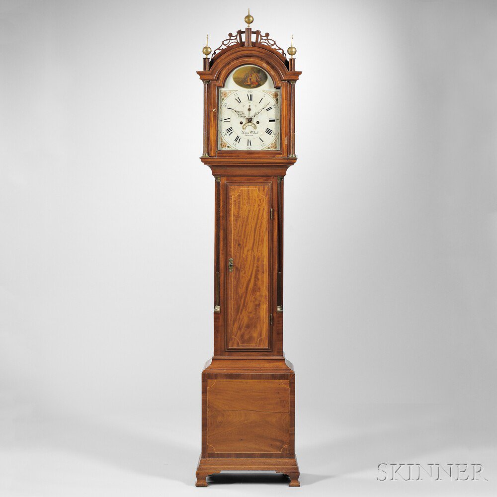 Appraisal: Aaron Willard Mahogany Tall Clock Boston Massachusetts c the fret-top