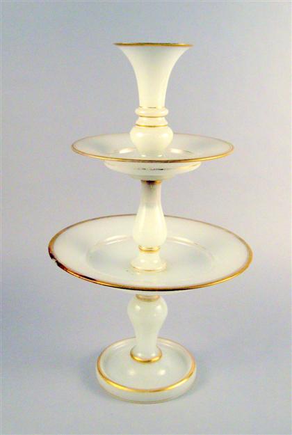 Appraisal: French opaline glass tiered centerpiece late th century The central