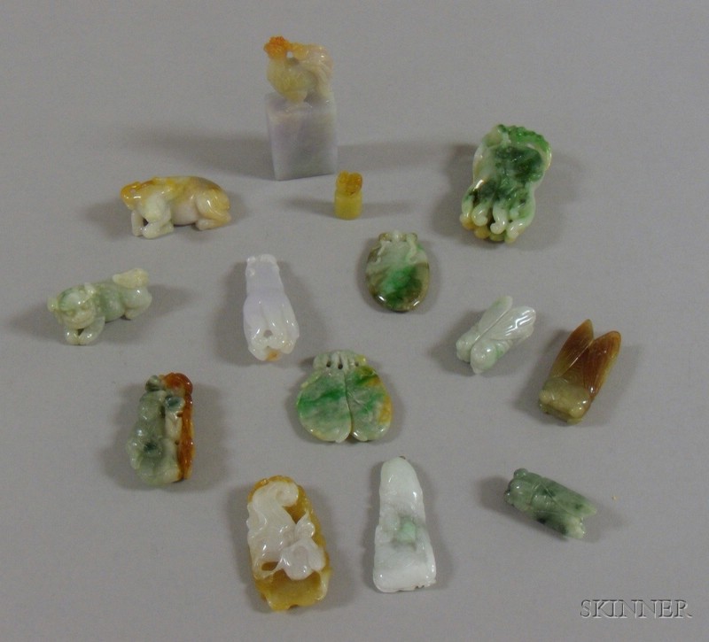 Appraisal: Fourteen Carved Jade Pendants and Other Items in various forms