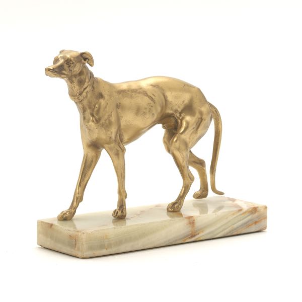 Appraisal: GILT METAL CABINET SCULPTURE OF WHIPPET ON AGATE BASE x