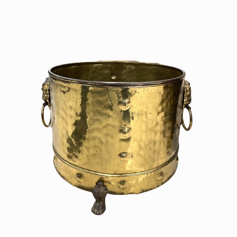 Appraisal: Large Vintage Brass Bucket Large Vintage Brass Bucket with three