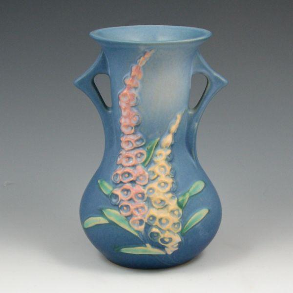 Appraisal: Roseville blue Foxglove handled vase Marked Roseville USA - Few