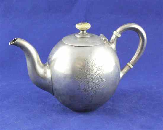 Appraisal: A th century Russian zolotnik silver bullet shaped teapot engraved