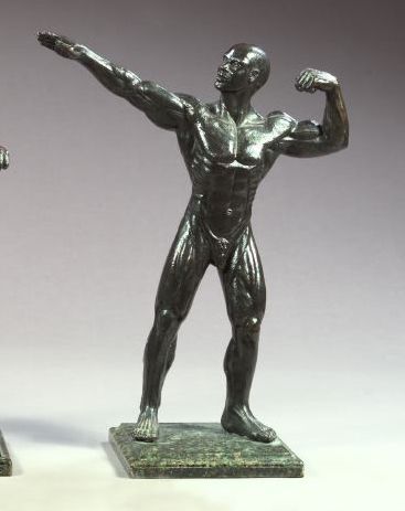 Appraisal: Large Continental Brown-Patinated Bronze Figure depicting a standing stretching nude