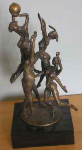 Appraisal: Signed Bronze Sculpture of Nude Female Athletes Signed indistinctly -