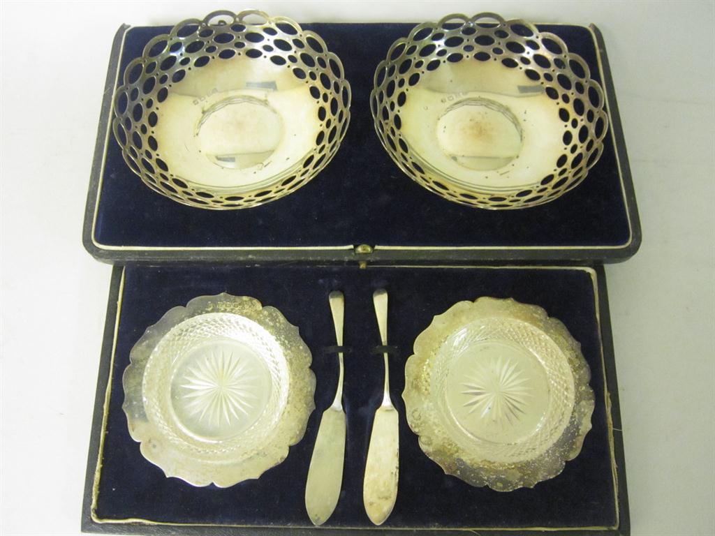 Appraisal: Pair of George V silver and glass Butter Dishes and