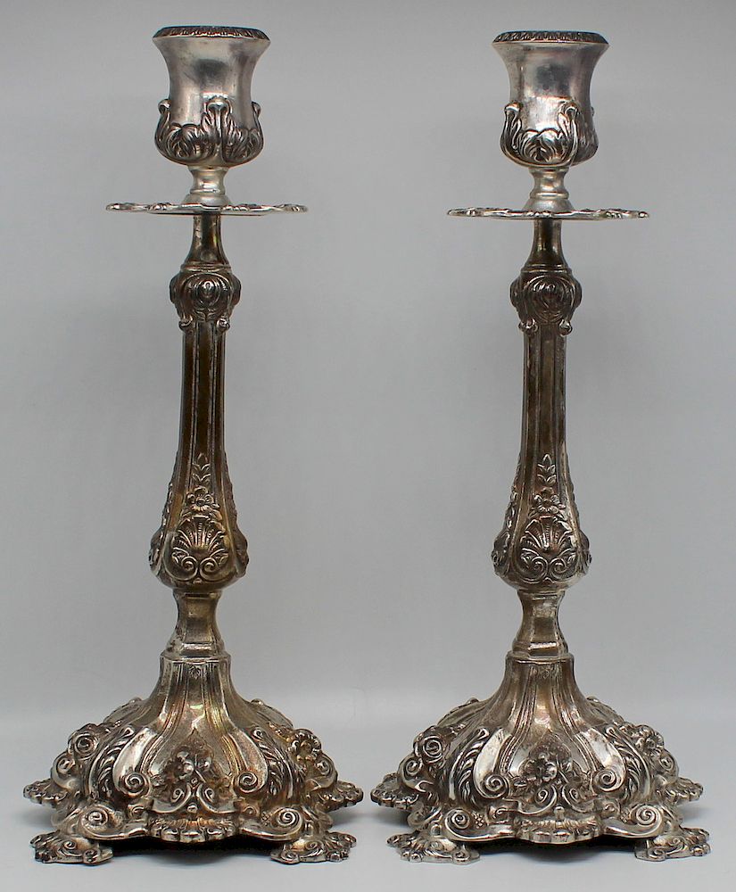 Appraisal: STERLING Pair of Portuguese Topazio Sterling Candlesticks Pair of Signed