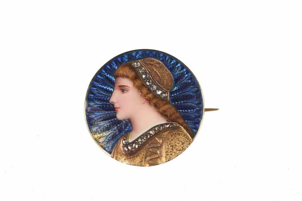 Appraisal: BROOCH - Period Victorian K gold and blue enamel round