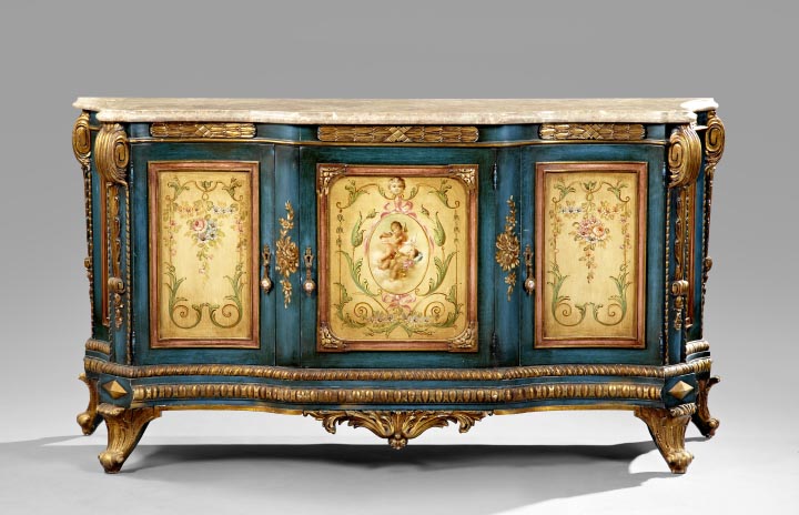 Appraisal: Italian Polychromed Parcel-Gilt and Marble-Top Credenza in the rococo style