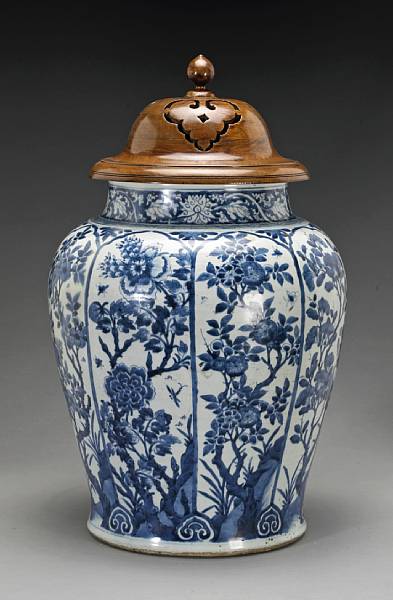 Appraisal: A large blue and white jar Transitional Heavily potted its