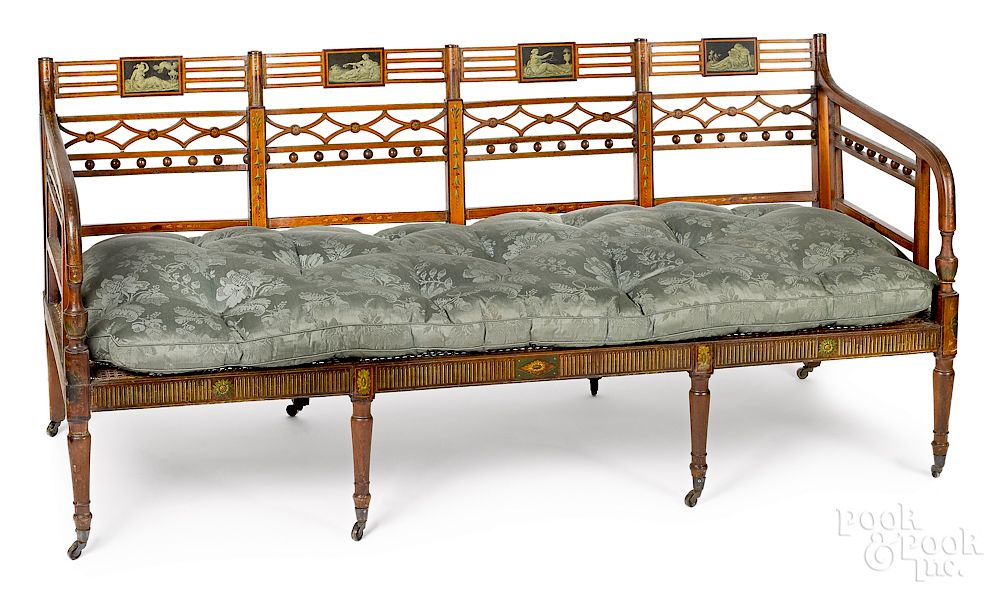 Appraisal: Adams style painted cane seat settee Exclusive on Bidsquare Adams