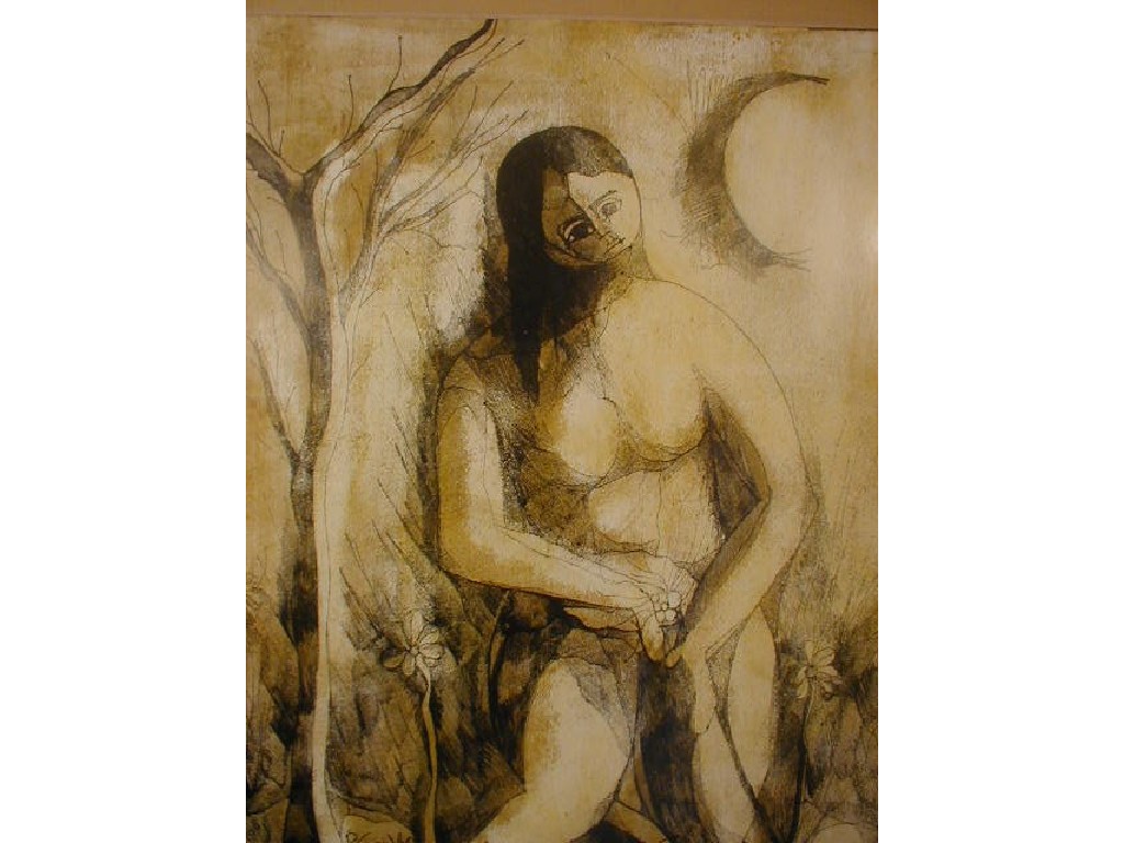 Appraisal: Gonzales Marco Pablo Nude female gathering flowers Toned print on