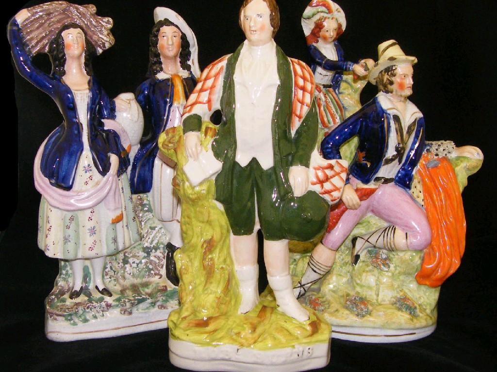 Appraisal: Victorian Staffordshire figure of Robert Burns high together with two