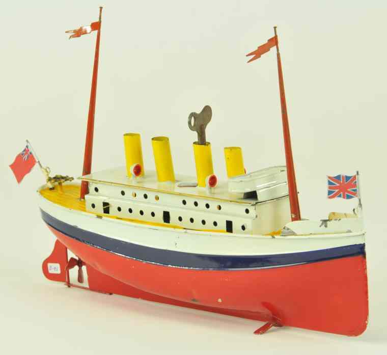 Appraisal: BING OCEAN LINER Germany c hand painted tin red white