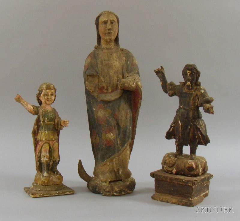 Appraisal: Three Wood Santos Figures one on stand