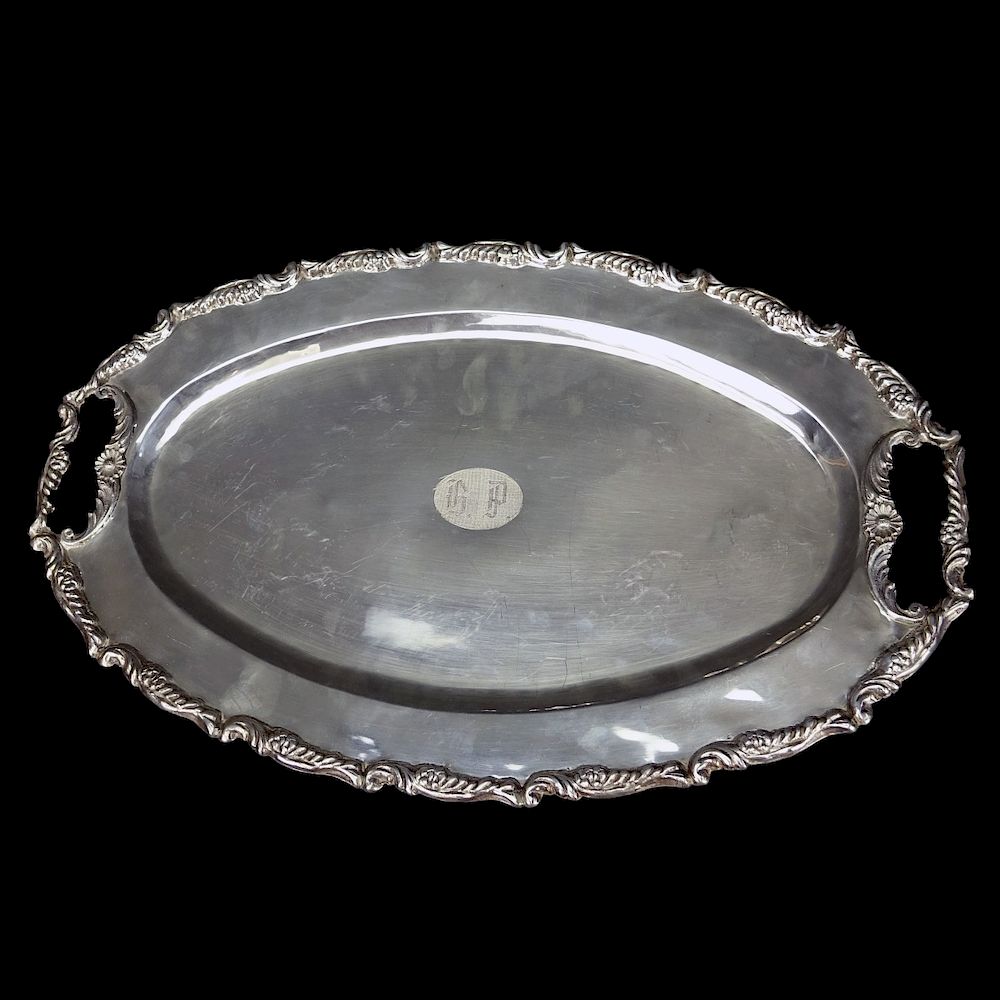 Appraisal: Silver Tray Large Silver Two Handle Tray Stamped to base