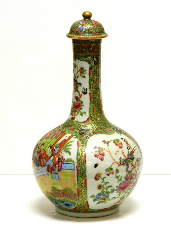 Appraisal: Chinese ''Rose Medallion'' porcelain water bottle with domed lid th