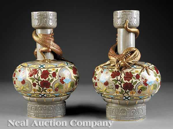 Appraisal: A Pair of Old Hall Art Pottery Japonesque Vases c