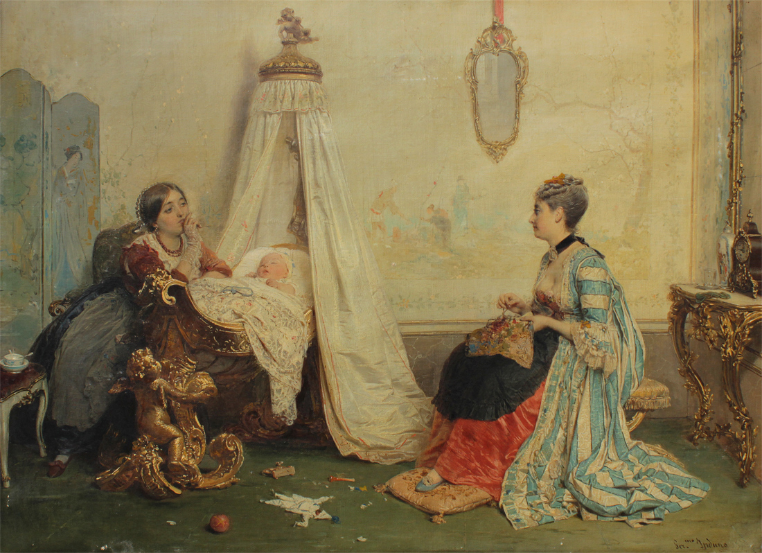 Appraisal: INDUNO Gerolamo Italian - Interior Genre Scene with Two Young