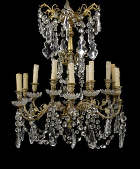 Appraisal: Louis XVI-Style Gilt-Brass and Cut Glass Twelve-Light Chandelier ca the